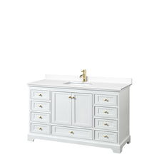 Load image into Gallery viewer, Wyndham Collection WCS202060SWGWCUNSMXX Deborah 60 Inch Single Bathroom Vanity in White, White Cultured Marble Countertop, Undermount Square Sink, Brushed Gold Trim, No Mirror