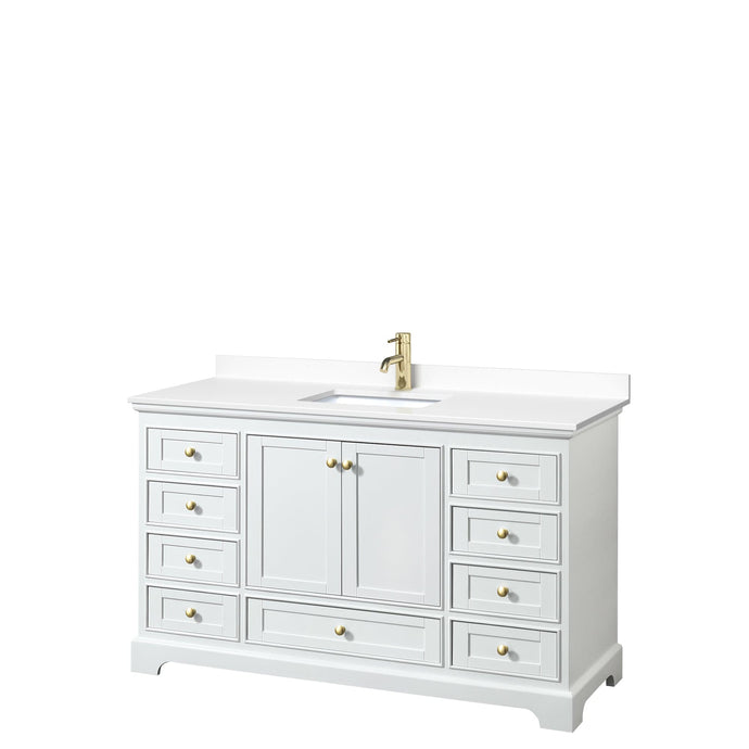 Wyndham Collection WCS202060SWGWCUNSMXX Deborah 60 Inch Single Bathroom Vanity in White, White Cultured Marble Countertop, Undermount Square Sink, Brushed Gold Trim, No Mirror
