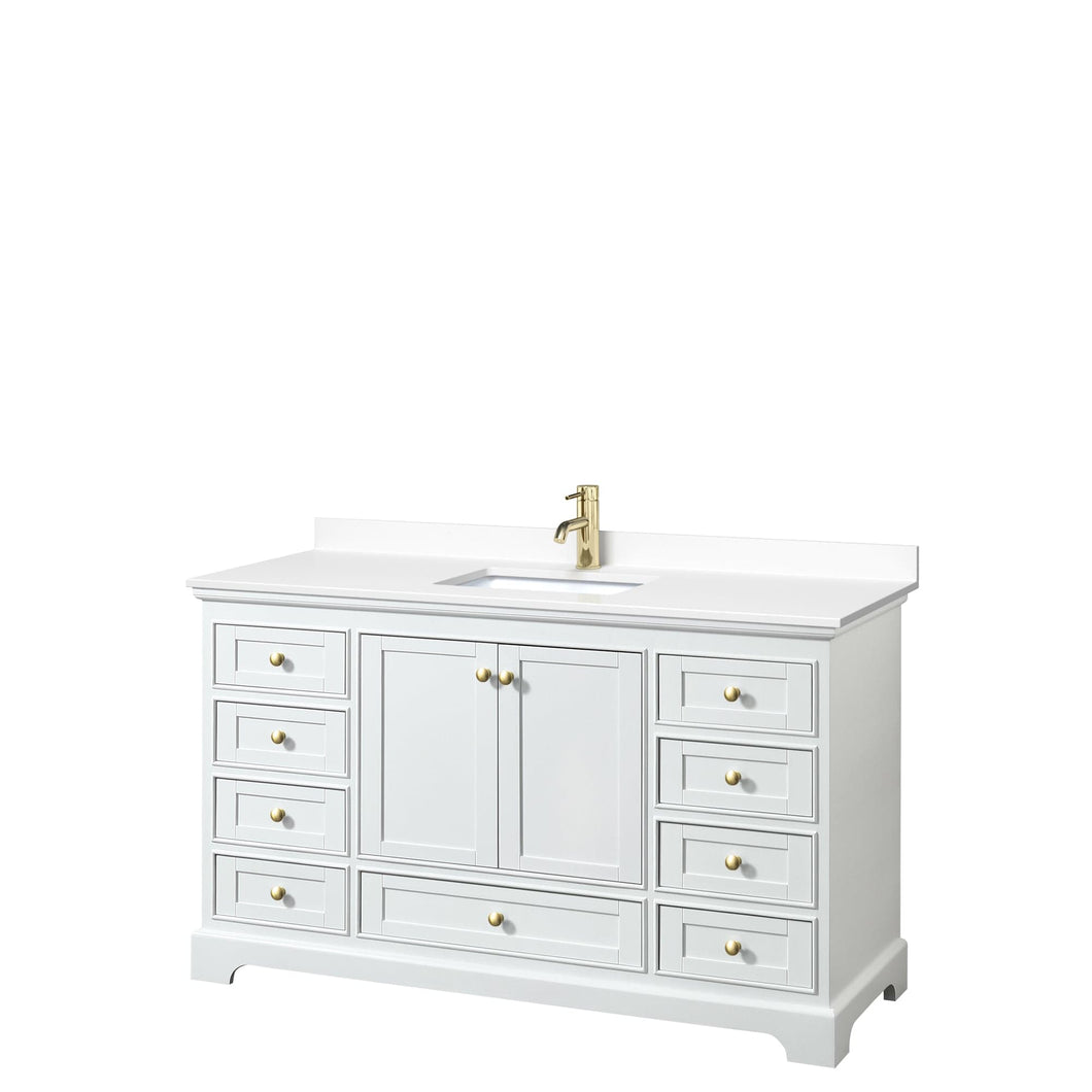 Wyndham Collection WCS202060SWGWCUNSMXX Deborah 60 Inch Single Bathroom Vanity in White, White Cultured Marble Countertop, Undermount Square Sink, Brushed Gold Trim, No Mirror