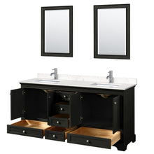 Load image into Gallery viewer, Wyndham Collection WCS202072DDEC2UNSM24 Deborah 72 Inch Double Bathroom Vanity in Dark Espresso, Light-Vein Carrara Cultured Marble Countertop, Undermount Square Sinks, 24 Inch Mirrors