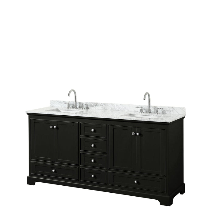 Wyndham Collection WCS202072DDECMUNSMXX Deborah 72 Inch Double Bathroom Vanity in Dark Espresso, White Carrara Marble Countertop, Undermount Square Sinks, and No Mirrors