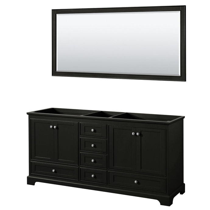 Wyndham Collection WCS202072DDECXSXXM70 Deborah 72 Inch Double Bathroom Vanity in Dark Espresso, No Countertop, No Sinks, and 70 Inch Mirror