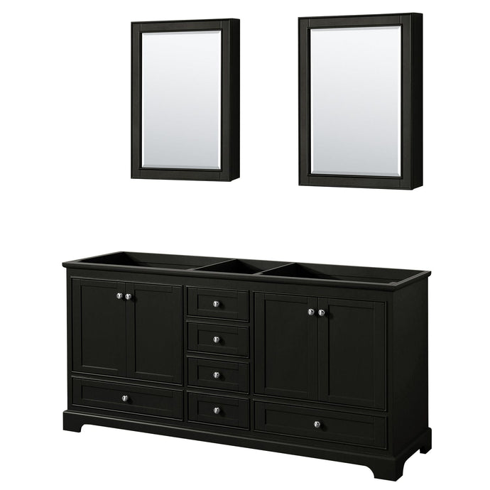 Wyndham Collection WCS202072DDECXSXXMED Deborah 72 Inch Double Bathroom Vanity in Dark Espresso, No Countertop, No Sinks, and Medicine Cabinets