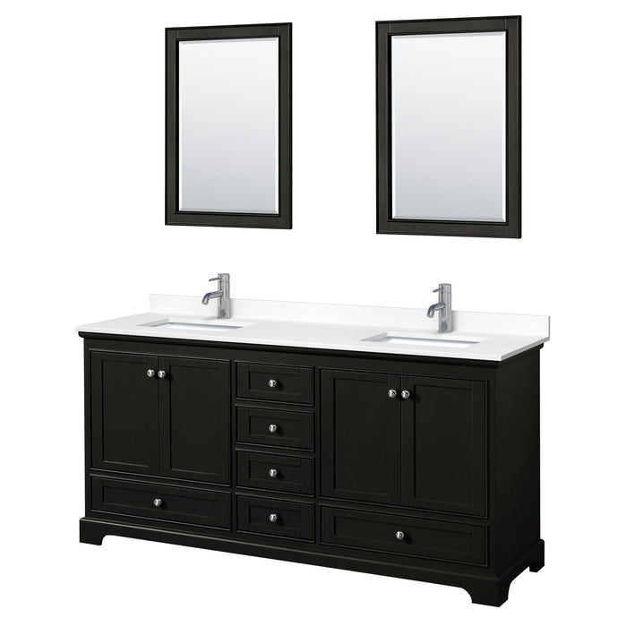 Wyndham Collection WCS202072DDEWCUNSM24 Deborah 72 Inch Double Bathroom Vanity in Dark Espresso, White Cultured Marble Countertop, Undermount Square Sinks, 24 Inch Mirrors