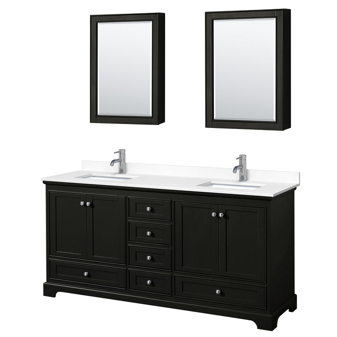 Wyndham Collection WCS202072DDEWCUNSMED Deborah 72 Inch Double Bathroom Vanity in Dark Espresso, White Cultured Marble Countertop, Undermount Square Sinks, Medicine Cabinets