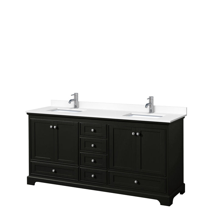 Wyndham Collection WCS202072DDEWCUNSMXX Deborah 72 Inch Double Bathroom Vanity in Dark Espresso, White Cultured Marble Countertop, Undermount Square Sinks, No Mirrors