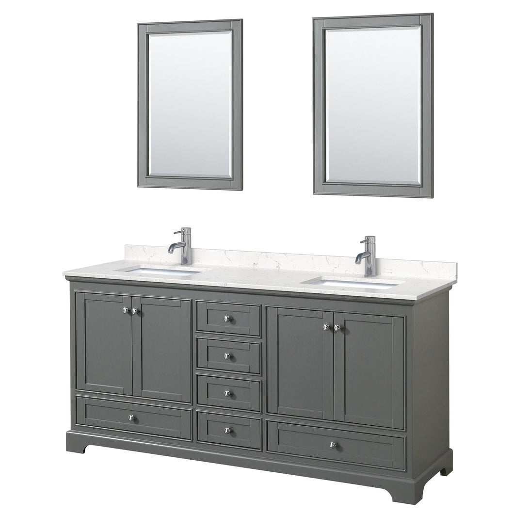 Wyndham Collection WCS202072DKGC2UNSM24 Deborah 72 Inch Double Bathroom Vanity in Dark Gray, Light-Vein Carrara Cultured Marble Countertop, Undermount Square Sinks, 24 Inch Mirrors