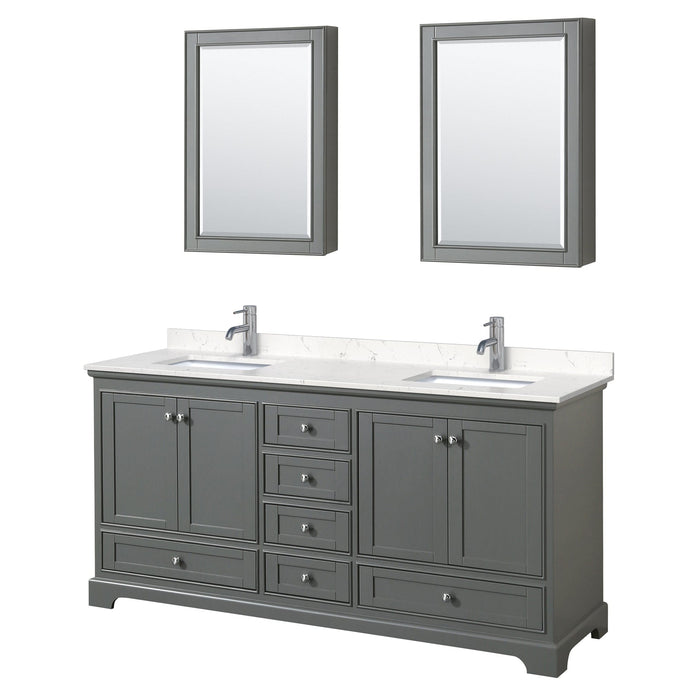 Wyndham Collection WCS202072DKGC2UNSMED Deborah 72 Inch Double Bathroom Vanity in Dark Gray, Light-Vein Carrara Cultured Marble Countertop, Undermount Square Sinks, Medicine Cabinets