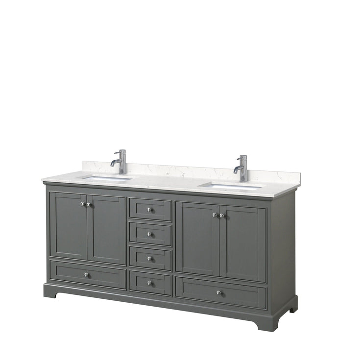 Wyndham Collection WCS202072DKGC2UNSMXX Deborah 72 Inch Double Bathroom Vanity in Dark Gray, Light-Vein Carrara Cultured Marble Countertop, Undermount Square Sinks, No Mirrors