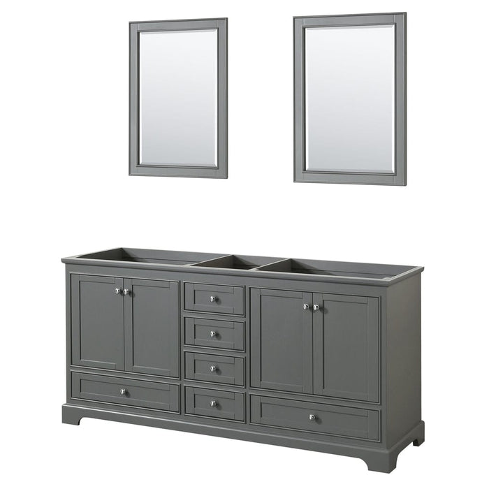 Wyndham Collection WCS202072DKGCXSXXM24 Deborah 72 Inch Double Bathroom Vanity in Dark Gray, No Countertop, No Sinks, and 24 Inch Mirrors