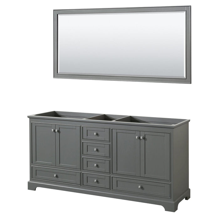 Wyndham Collection WCS202072DKGCXSXXM70 Deborah 72 Inch Double Bathroom Vanity in Dark Gray, No Countertop, No Sinks, and 70 Inch Mirror