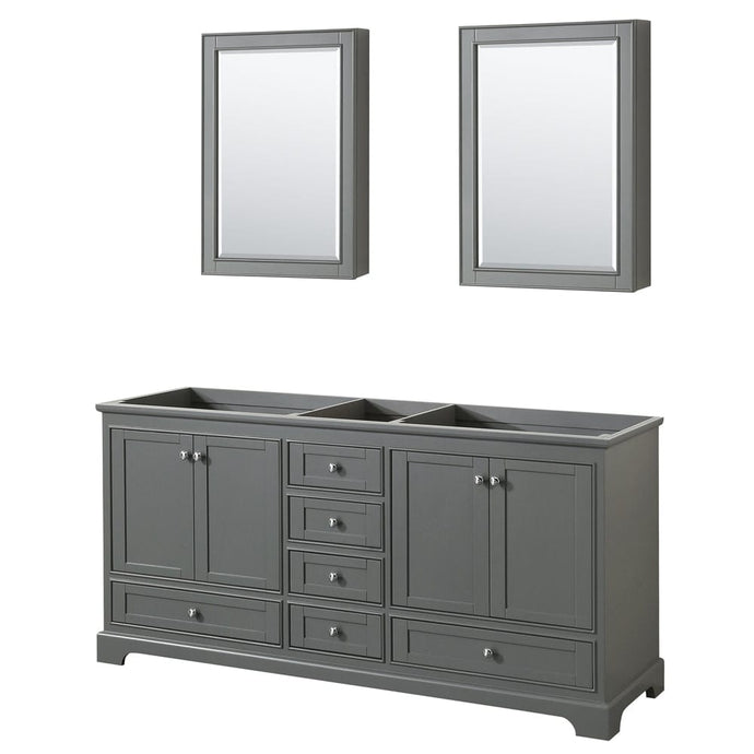 Wyndham Collection WCS202072DKGCXSXXMED Deborah 72 Inch Double Bathroom Vanity in Dark Gray, No Countertop, No Sinks, and Medicine Cabinets