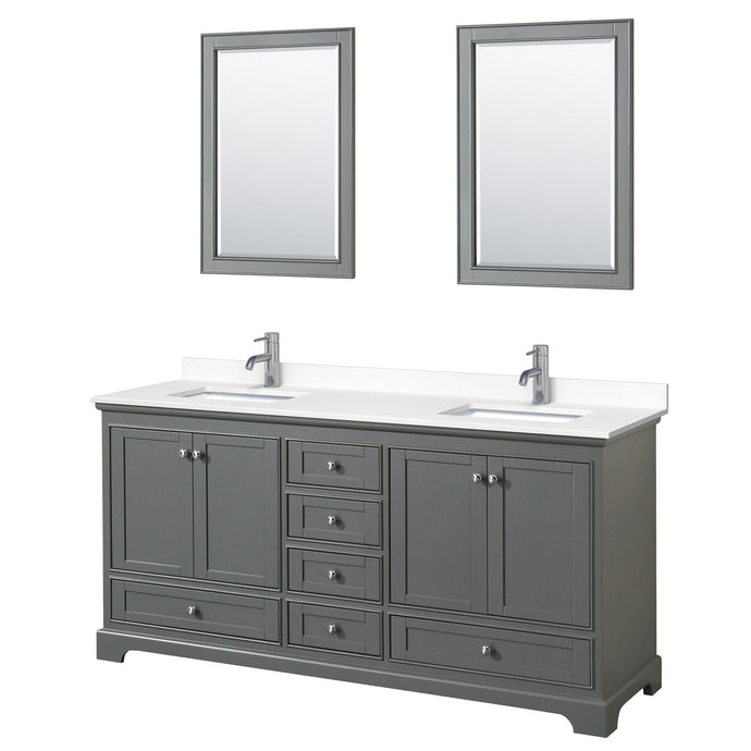 Wyndham Collection WCS202072DKGWCUNSM24 Deborah 72 Inch Double Bathroom Vanity in Dark Gray, White Cultured Marble Countertop, Undermount Square Sinks, 24 Inch Mirrors