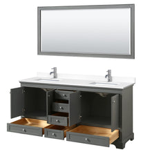 Load image into Gallery viewer, Wyndham Collection WCS202072DKGWCUNSM70 Deborah 72 Inch Double Bathroom Vanity in Dark Gray, White Cultured Marble Countertop, Undermount Square Sinks, 70 Inch Mirror