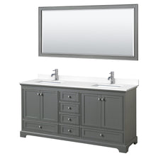 Load image into Gallery viewer, Wyndham Collection WCS202072DKGWCUNSM70 Deborah 72 Inch Double Bathroom Vanity in Dark Gray, White Cultured Marble Countertop, Undermount Square Sinks, 70 Inch Mirror