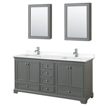 Load image into Gallery viewer, Wyndham Collection WCS202072DKGWCUNSMED Deborah 72 Inch Double Bathroom Vanity in Dark Gray, White Cultured Marble Countertop, Undermount Square Sinks, Medicine Cabinets