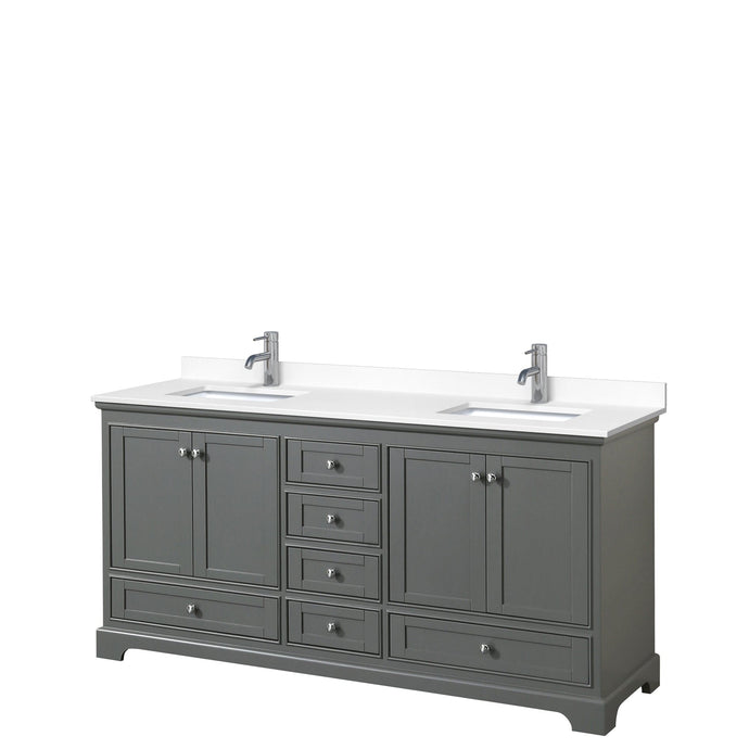 Wyndham Collection WCS202072DKGWCUNSMXX Deborah 72 Inch Double Bathroom Vanity in Dark Gray, White Cultured Marble Countertop, Undermount Square Sinks, No Mirrors