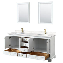 Load image into Gallery viewer, Wyndham Collection WCS202072DWGC2UNSM24 Deborah 72 Inch Double Bathroom Vanity in White, Carrara Cultured Marble Countertop, Undermount Square Sinks, Brushed Gold Trim, 24 Inch Mirrors