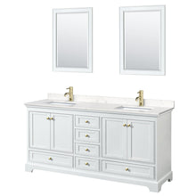 Load image into Gallery viewer, Wyndham Collection WCS202072DWGC2UNSM24 Deborah 72 Inch Double Bathroom Vanity in White, Carrara Cultured Marble Countertop, Undermount Square Sinks, Brushed Gold Trim, 24 Inch Mirrors