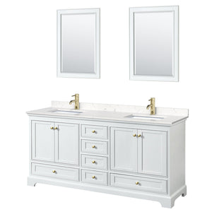 Wyndham Collection WCS202072DWGC2UNSM24 Deborah 72 Inch Double Bathroom Vanity in White, Carrara Cultured Marble Countertop, Undermount Square Sinks, Brushed Gold Trim, 24 Inch Mirrors