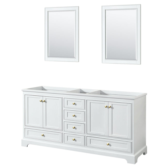 Wyndham Collection WCS202072DWGCXSXXM24 Deborah 72 Inch Double Bathroom Vanity in White, No Countertop, No Sinks, Brushed Gold Trim, 24 Inch Mirrors