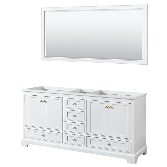 Wyndham Collection WCS202072DWGCXSXXM70 Deborah 72 Inch Double Bathroom Vanity in White, No Countertop, No Sinks, Brushed Gold Trim, 70 Inch Mirror