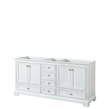 Load image into Gallery viewer, Wyndham Collection WCS202072DWGCXSXXMXX Deborah 72 Inch Double Bathroom Vanity in White, No Countertop, No Sinks, Brushed Gold Trim, No Mirrors