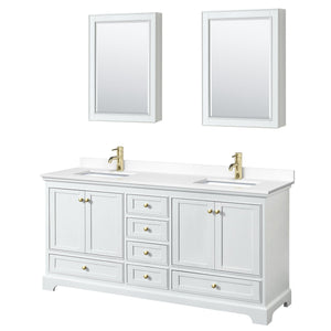 Wyndham Collection WCS202072DWGWCUNSMED Deborah 72 Inch Double Bathroom Vanity in White, White Cultured Marble Countertop, Undermount Square Sinks, Brushed Gold Trim, Medicine Cabinets