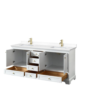 Wyndham Collection WCS202072DWGWCUNSMXX Deborah 72 Inch Double Bathroom Vanity in White, White Cultured Marble Countertop, Undermount Square Sinks, Brushed Gold Trim, No Mirrors