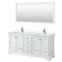 Load image into Gallery viewer, Wyndham Collection WCS202072DWHC2UNSM70 Deborah 72 Inch Double Bathroom Vanity in White, Light-Vein Carrara Cultured Marble Countertop, Undermount Square Sinks, 70 Inch Mirror