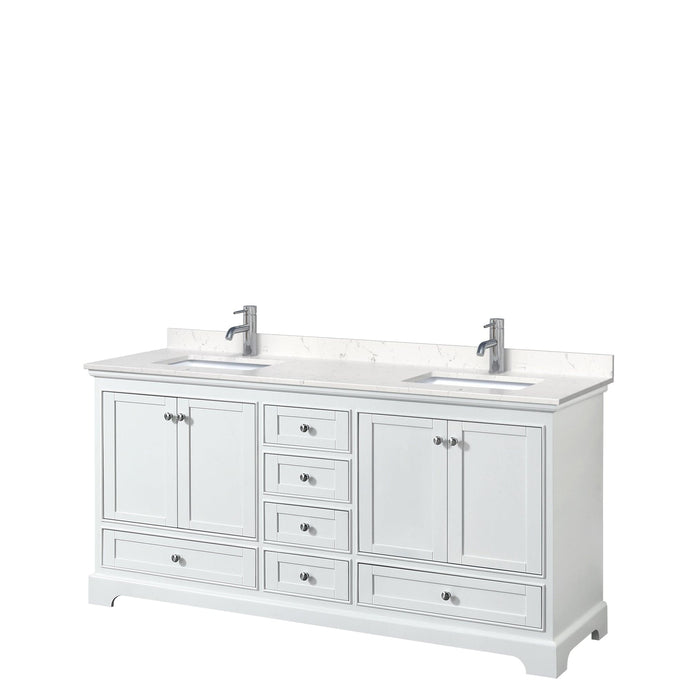 Wyndham Collection WCS202072DWHC2UNSMXX Deborah 72 Inch Double Bathroom Vanity in White, Light-Vein Carrara Cultured Marble Countertop, Undermount Square Sinks, No Mirrors
