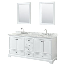 Load image into Gallery viewer, Wyndham Collection WCS202072DWHCMUNOM24 Deborah 72 Inch Double Bathroom Vanity in White, White Carrara Marble Countertop, Undermount Oval Sinks, and 24 Inch Mirrors