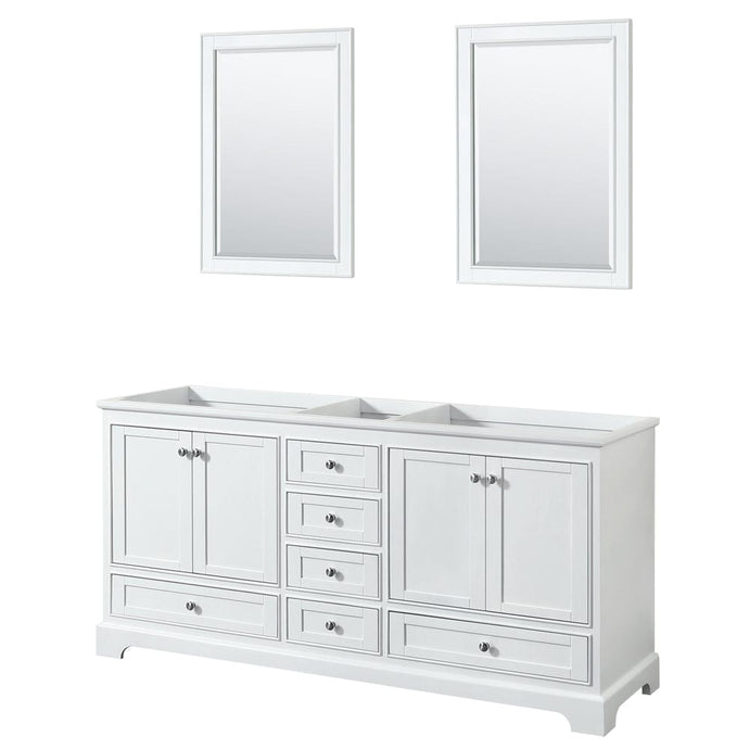 Wyndham Collection WCS202072DWHCXSXXM24 Deborah 72 Inch Double Bathroom Vanity in White, No Countertop, No Sinks, and 24 Inch Mirrors