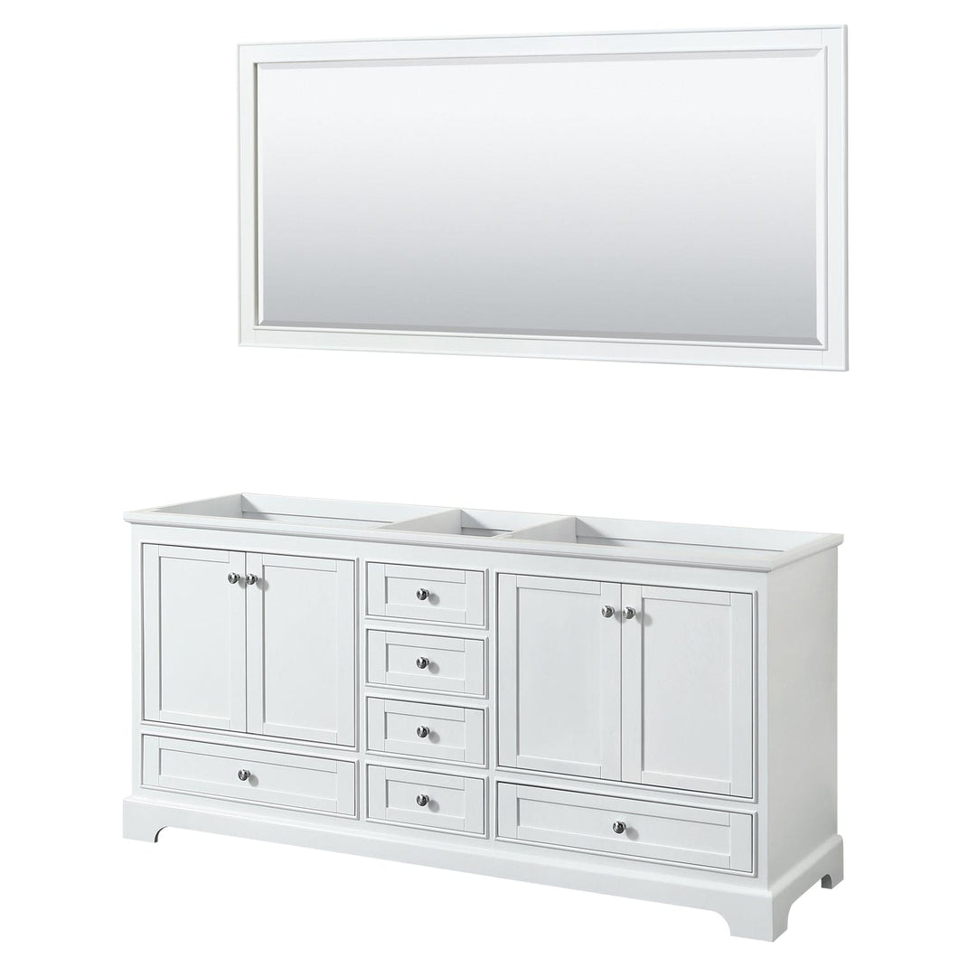 Wyndham Collection WCS202072DWHCXSXXM70 Deborah 72 Inch Double Bathroom Vanity in White, No Countertop, No Sinks, and 70 Inch Mirror