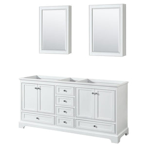 Wyndham Collection WCS202072DWHCXSXXMED Deborah 72 Inch Double Bathroom Vanity in White, No Countertop, No Sinks, and Medicine Cabinets