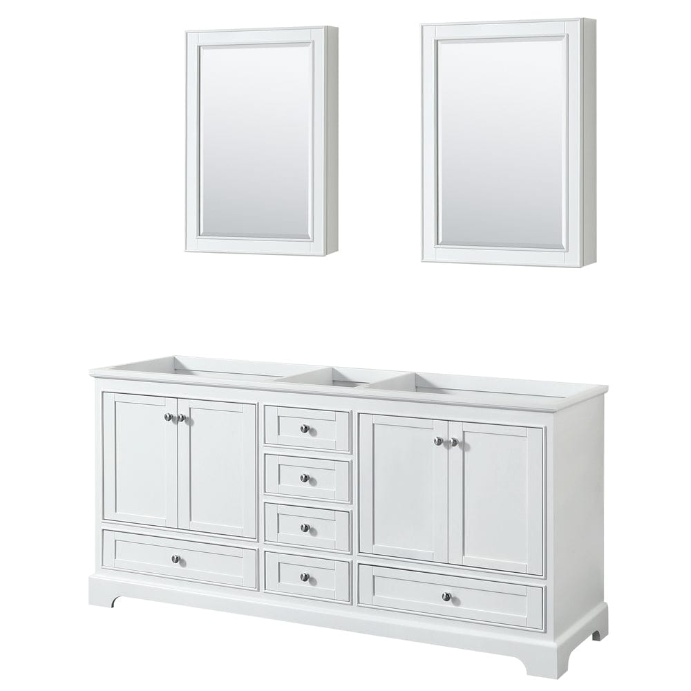Wyndham Collection WCS202072DWHCXSXXMED Deborah 72 Inch Double Bathroom Vanity in White, No Countertop, No Sinks, and Medicine Cabinets