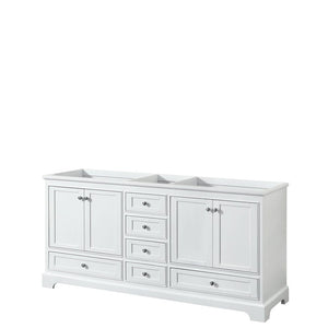 Wyndham Collection WCS202072DWHCXSXXMXX Deborah 72 Inch Double Bathroom Vanity in White, No Countertop, No Sinks, and No Mirrors