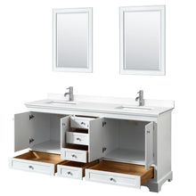 Load image into Gallery viewer, Wyndham Collection WCS202072DWHWCUNSM24 Deborah 72 Inch Double Bathroom Vanity in White, White Cultured Marble Countertop, Undermount Square Sinks, 24 Inch Mirrors