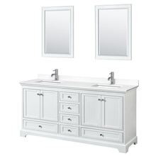 Load image into Gallery viewer, Wyndham Collection WCS202072DWHWCUNSM24 Deborah 72 Inch Double Bathroom Vanity in White, White Cultured Marble Countertop, Undermount Square Sinks, 24 Inch Mirrors