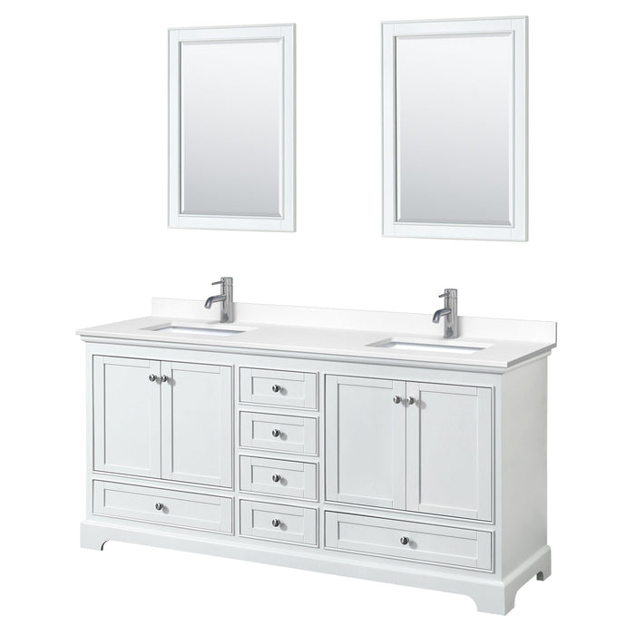 Wyndham Collection WCS202072DWHWCUNSM24 Deborah 72 Inch Double Bathroom Vanity in White, White Cultured Marble Countertop, Undermount Square Sinks, 24 Inch Mirrors