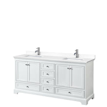 Load image into Gallery viewer, Wyndham Collection WCS202072DWHWCUNSMXX Deborah 72 Inch Double Bathroom Vanity in White, White Cultured Marble Countertop, Undermount Square Sinks, No Mirrors