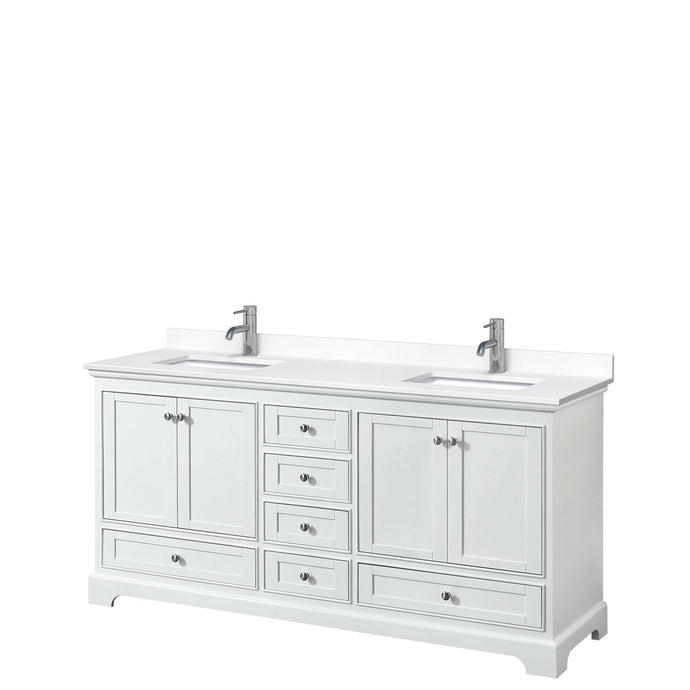 Wyndham Collection WCS202072DWHWCUNSMXX Deborah 72 Inch Double Bathroom Vanity in White, White Cultured Marble Countertop, Undermount Square Sinks, No Mirrors