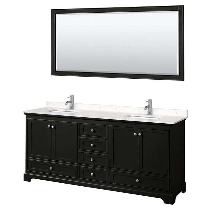 Wyndham Collection WCS202080DDEC2UNSM70 Deborah 80 Inch Double Bathroom Vanity in Dark Espresso, Light-Vein Carrara Cultured Marble Countertop, Undermount Square Sinks, 70 Inch Mirror