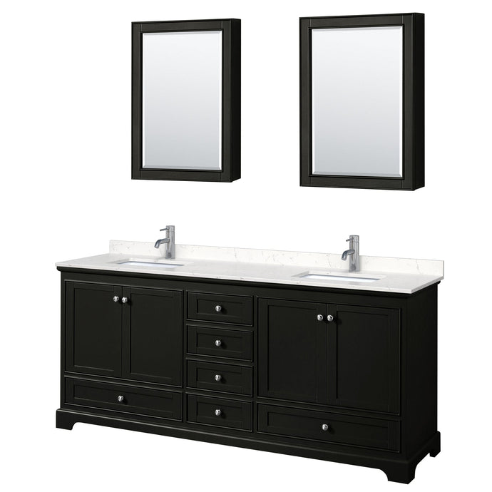 Wyndham Collection WCS202080DDEC2UNSMED Deborah 80 Inch Double Bathroom Vanity in Dark Espresso, Light-Vein Carrara Cultured Marble Countertop, Undermount Square Sinks, Medicine Cabinets