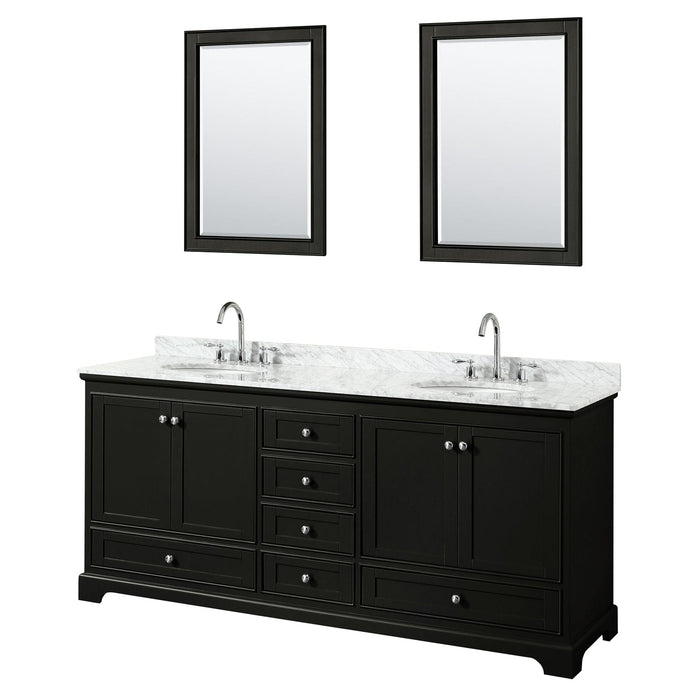 Wyndham Collection WCS202080DDECMUNOM24 Deborah 80 Inch Double Bathroom Vanity in Dark Espresso, White Carrara Marble Countertop, Undermount Oval Sinks, and 24 Inch Mirrors