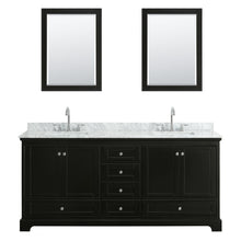 Load image into Gallery viewer, Wyndham Collection WCS202080DDECMUNSM24 Deborah 80 Inch Double Bathroom Vanity in Dark Espresso, White Carrara Marble Countertop, Undermount Square Sinks, and 24 Inch Mirrors