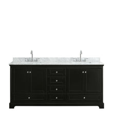 Load image into Gallery viewer, Wyndham Collection WCS202080DDECMUNSMXX Deborah 80 Inch Double Bathroom Vanity in Dark Espresso, White Carrara Marble Countertop, Undermount Square Sinks, and No Mirrors