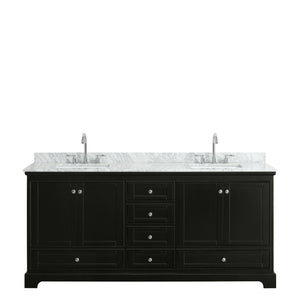 Wyndham Collection WCS202080DDECMUNSMXX Deborah 80 Inch Double Bathroom Vanity in Dark Espresso, White Carrara Marble Countertop, Undermount Square Sinks, and No Mirrors