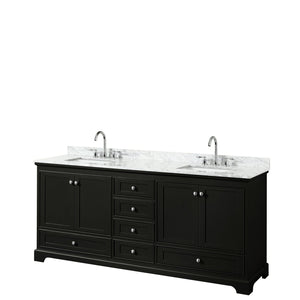 Wyndham Collection WCS202080DDECMUNSMXX Deborah 80 Inch Double Bathroom Vanity in Dark Espresso, White Carrara Marble Countertop, Undermount Square Sinks, and No Mirrors