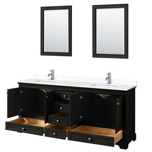 Wyndham Collection WCS202080DDEWCUNSM24 Deborah 80 Inch Double Bathroom Vanity in Dark Espresso, White Cultured Marble Countertop, Undermount Square Sinks, 24 Inch Mirrors